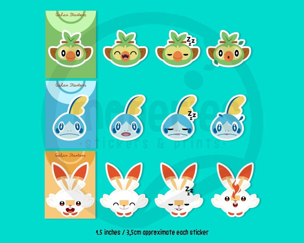 Scorbunny Sobble Grookey stickers Cute glossy Stickers or Matte stickers Galar Starters Pack Emoji Stickers 2 Sheets /& 3 Die Cut