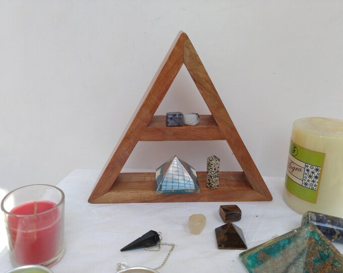 Wooden Crystal Shelf Triangle Shelf for Healing Stones Stones Organizer