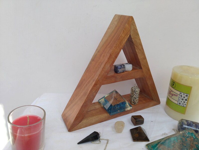 Wooden crystal shelf triangle shelf for healing stones Etsy