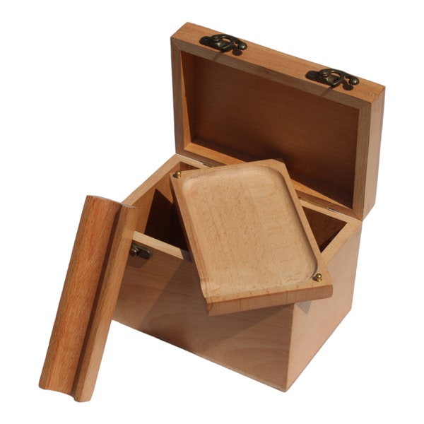 Boîte de rangement en bois personnalisée avec plateau roulant | boîte de cachette anti-odeur | cadeau papa | cadeau de fête des pères | cadeau pour hommes | Noël, cadeau d'anniversaire