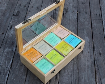 Personalized Pine Wood Tea Bag Organizer | Engraved Tea Storage Box
