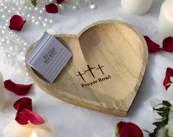 Ciotola per la preghiera a forma di cuore in legno / Regalo spirituale con biglietti