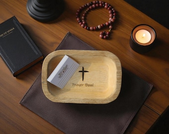 Wooden Prayer Dough Bowl | Spiritual Gift with Cards