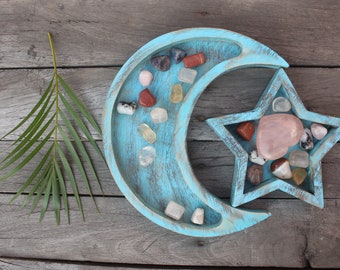 Rock collection tray | wooden crystal display | crystal holder | crystal display shelf | crystal and healing tray |crystal display tray