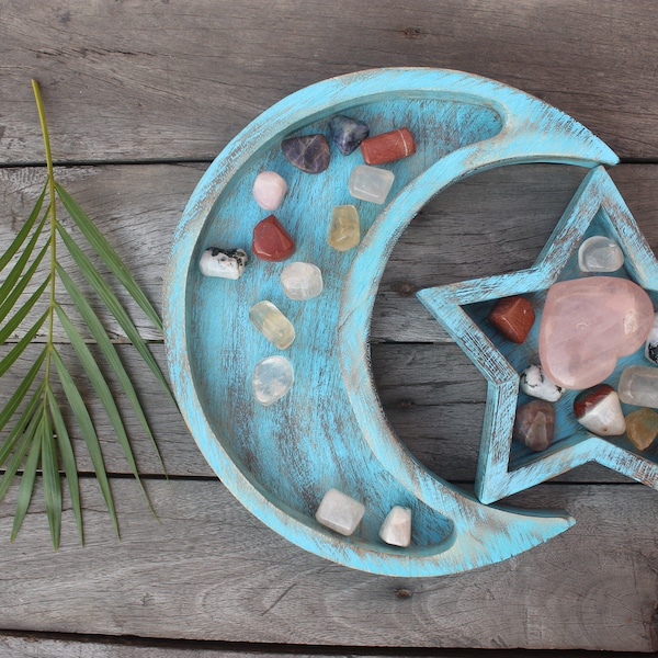 Rock collection tray | wooden crystal display | crystal holder | crystal display shelf | crystal and healing tray |crystal display tray