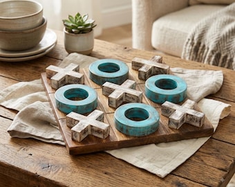 Wooden Tic Tac Toe Game | Farmhouse Decor, Family Fun (9.75" Board)