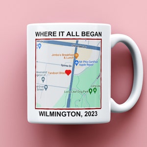 Paar Koordinaten Tasse, personalisierte Karte Lage Tasse, erste Verabredung, wo wir uns trafen, Geschenkidee zum Jahrestag, Valentinstag Geschenk, Partnergeschenk