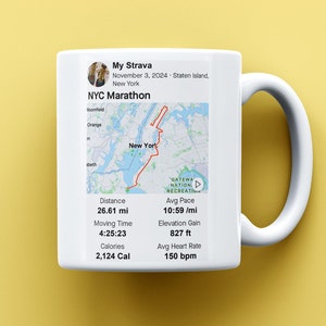 New York Marathon Strava-mok, je aangepaste Strava-kaartbeker, cadeau voor marathonloper, gepersonaliseerd cadeau hardloper, Strava Run-activiteitenkaart, coole cadeaus