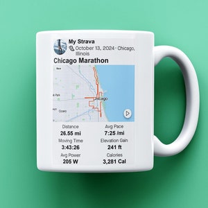 Chicago Marathon Strava Mug, Custom Strava Map Cup, Marathoner Mug Gift, Personalized Runner Gift, Sports Activity Map, Strava Fan Cool Gift