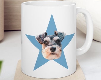 Tasse à café Pet STAR Face, tasse à thé personnalisée Pet Portrait Portrait, image personnalisée de l’animal de compagnie avec nom, tasse photo visage de chien, illustration du visage de chat, enregistrer la date