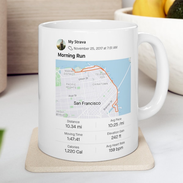 Strava Map Kaffeetasse, Läufertasse Geschenk, individuelle Laufsportaktivität, personalisierte Marathon-Teetasse, Wandergesamtzahl, Radweg Geschenk