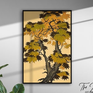 Maple Tree Ukiyo-e Printable Art, Traditional Japanese Woodblock Print, Botanical Vintage Artwork, Edo Aesthetic Poster, Retro Woodcut Gift
