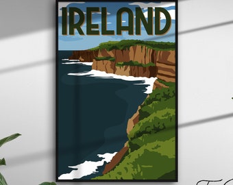 Affiche de voyage vintage irlande, Impression de voyage de style rétro, Paysage irlandais Art mural rustique, Décor esthétique des pays, Impressions graphiques vibrantes