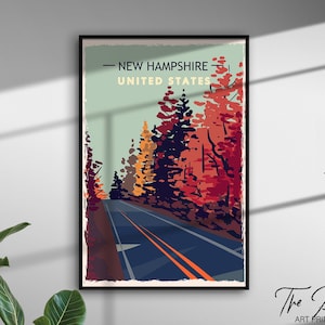 New Hampshire Vintage Travel Poster, Retro Style Travel Print, American Landmarks Art, US State Aesthetic Decor, National Landscape Inspired