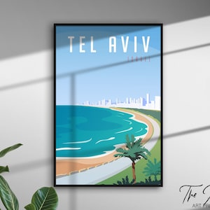 Tel Aviv Vintage Travel Poster, Israel Retro Travel Print, Travel Art Deco Landscape, Classic Tourism Affiche, Mideast Modern Travel Art