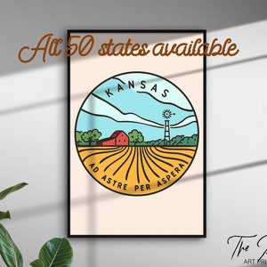 Cartel de viaje de todos los estados de EE. UU., Impresión de viaje de cada estado, Art Déco de viaje de su estado, Texas, California, Florida, Nueva York, Washington, Arizona