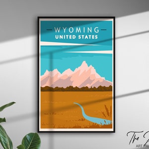 Wyoming vintage Travel Poster, Retro Style Travel Print, American Landmarks Art, US States Aesthetic Wall Decor, National Landscape Inspired