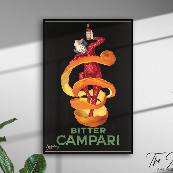 Bitter Campari Poster, Leonetto Cappiello Artwork, Alcohol Drink Vintage Ad Print, Beverage Mid Century Affiche, Classic Retro Art Deco