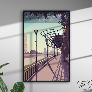 Columbus Vintage Travel Poster, City Retro Travel Print, Ohio Rustieke Wall Art, US Aesthetic Home Decor, Moderne levendige grafische Print Gallery
