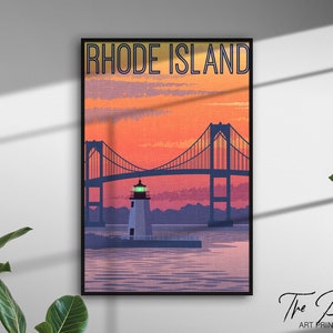Rhode Island Vintage Reise Poster, Retro-Stil Reise Druck, US Staaten rustikale Wandkunst, Sehenswürdigkeiten ästhetisches Dekor, lebendige Grafik Kunstwerk