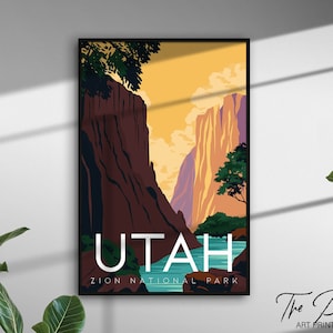 Utah Vintage Travel Poster, Retro Style Travel Print, Zion National Park Rustic Wall Art, Countries Aesthetic Decor, Vibrant Graphic Prints