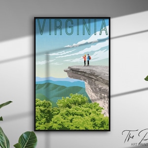 Virginia Vintage Travel Poster, Retro Style Travel Print, US States Rustic Wall Art, Landmarks Aesthetic Decor, Vibrant Graphic Artwork Gift
