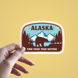 Alaska Travel Sticker, trova la tua vera natura, decalcomania del distintivo avventura, grande adesivo per laptop, adesivo per bagagli, grande adesivo vintage kiss cut