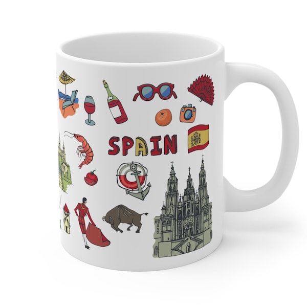 Taza de viaje de España, taza de té de Madrid, recuerdo de vacaciones españolas, taza turística de Barcelona, regalo estético del viajero, regalo de vacaciones de verano de Mallorca