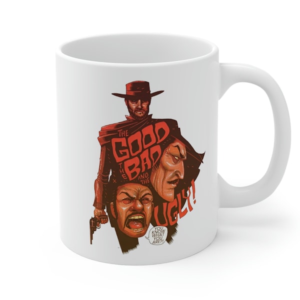 Le bon Le mauvais Le laid, tasse inspirée du film western, tasse de film vintage Fan Cup, Clint Eastwood Fandom, Man With No Name, Tasses avec de jolis imprimés