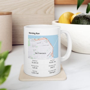 Mug carte Strava, cadeau mug coureur, activité sportive de course personnalisée, tasse à thé marathon personnalisée, totaux de randonnée, cadeau itinéraire cycliste NO profile pic&date