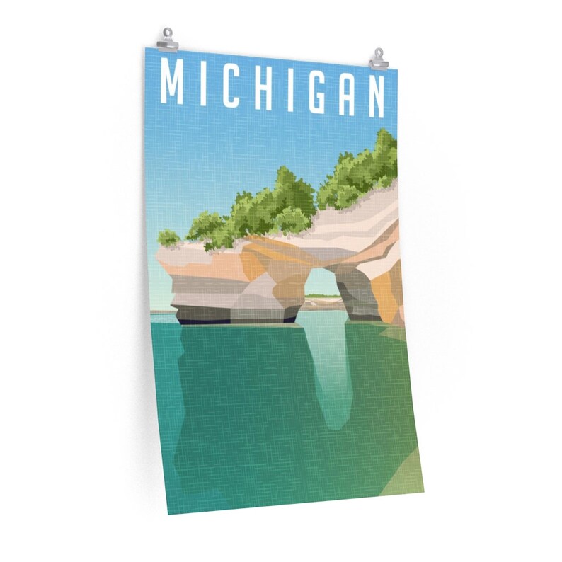 Michigan Vintage Travel Poster Retro Style Travel Print Etsy