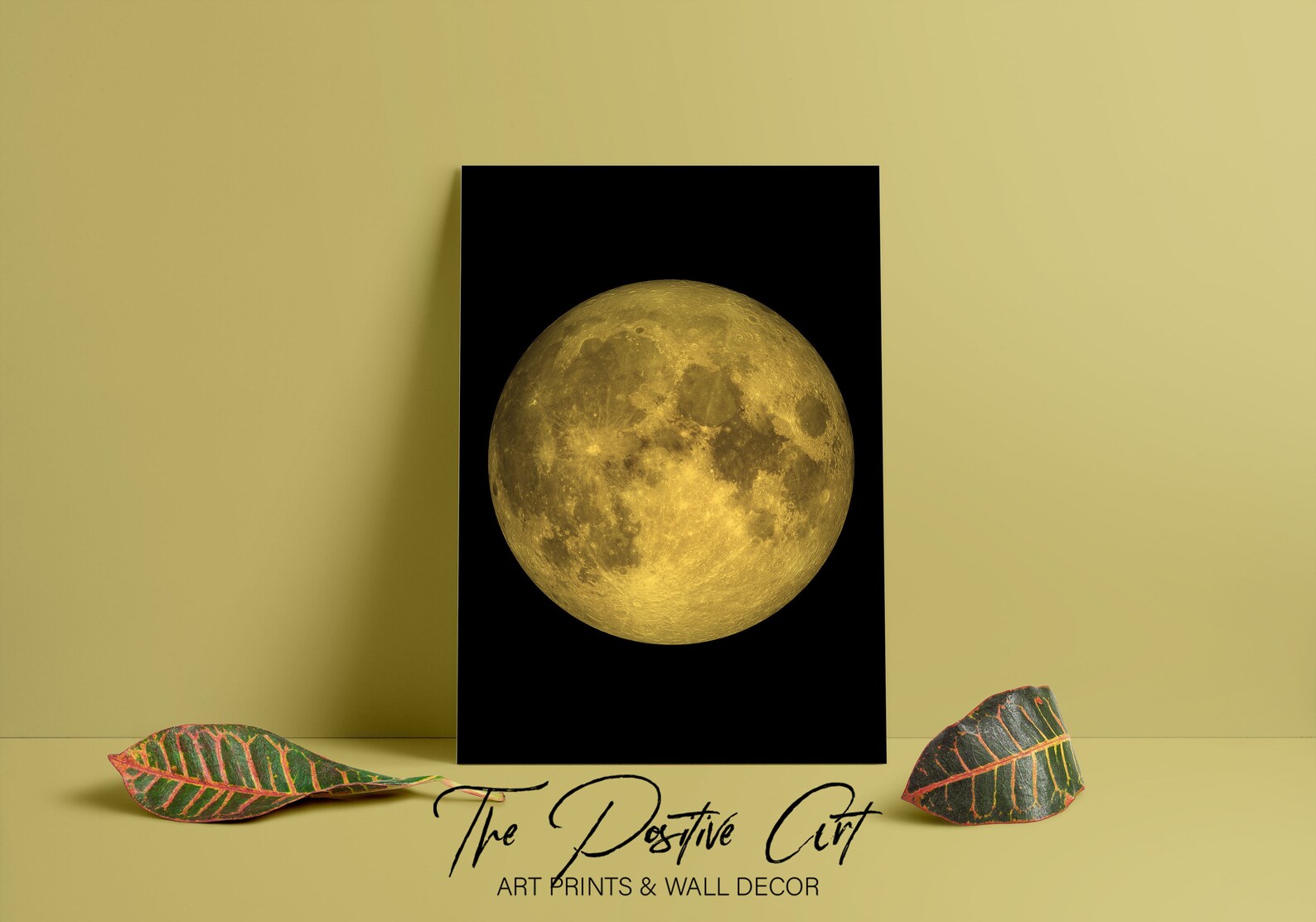 Yellow Full Moon Art Minimalist new moon illustration Big Etsy