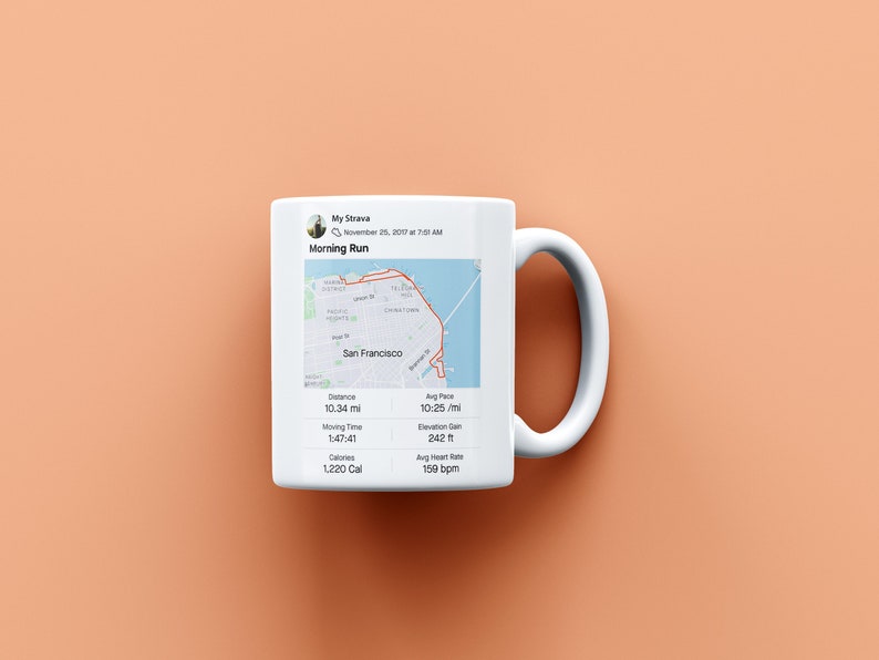 Mug carte Strava, cadeau mug coureur, activité sportive de course personnalisée, tasse à thé marathon personnalisée, totaux de randonnée, cadeau itinéraire cycliste image 4