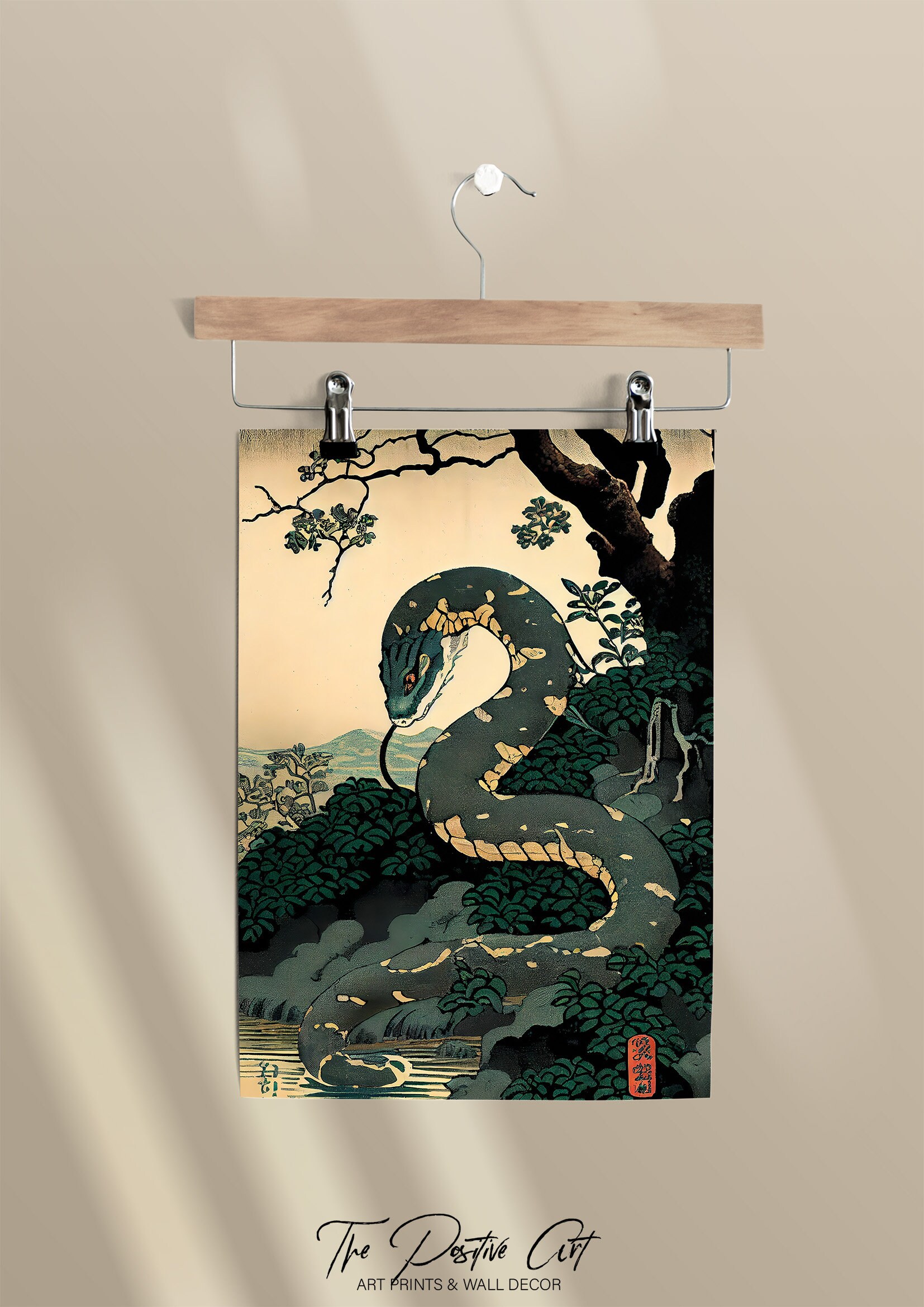 Snake Ukiyo-e Printable Art, Traditional Japanese Woodblock
