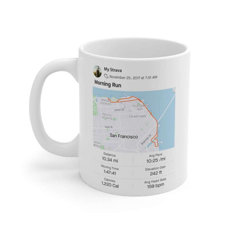 Mug carte Strava, cadeau mug coureur, activité sportive de course personnalisée, tasse à thé marathon personnalisée, totaux de randonnée, cadeau itinéraire cycliste image 8