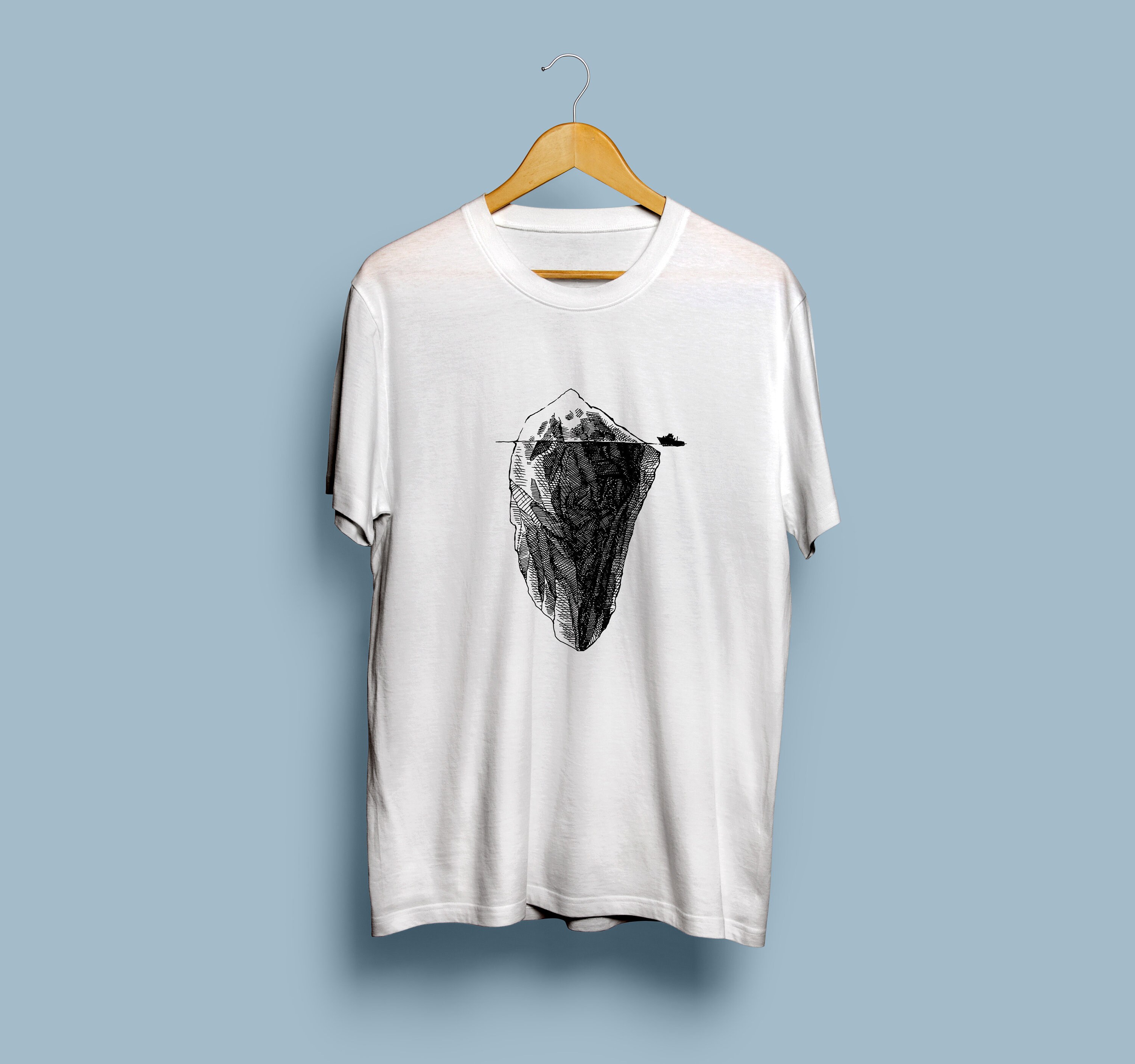 Iceberg Minimalist Unisex T-Shirt, Engraved Nordic Art Men Tshirt, Line Drawing Women Tee, Comfy Abstract Shirt, Hand Sketch Simple Tee Gift