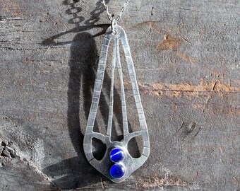 Cobalt Cat's Eye Butterfly Wing Pendant Necklace