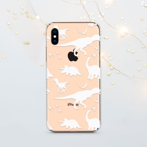 Dinosaur Pattern iPhone Case: Clear TPU, Wireless Charging Compatible