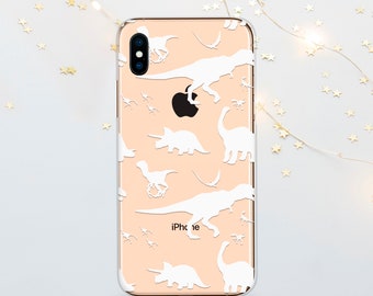 Dinosaur Pattern iPhone Case: Clear TPU, Wireless Charging Compatible