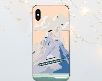 Alien Spaceship iPhone Case: Mountain Landscape TPU Phone Cover