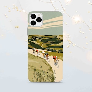 Bicyclist iPhone Case: Cycling Landscape Art, TPU Phone Cover