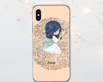 Anime Girl iPhone Case: Floral Butterfly Design, TPU Material