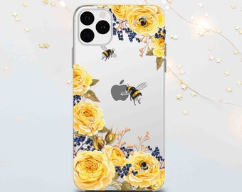 Yellow Rose Bee Phone Case: Floral TPU Cover