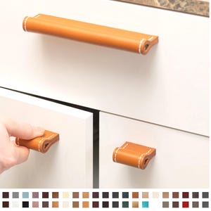 Niestandardowe skórzane uchwyty do szuflad w 6 rozmiarach i kolorach, skórzane uchwyty, uchwyty do szafek - MILANO-PRESTIGE -