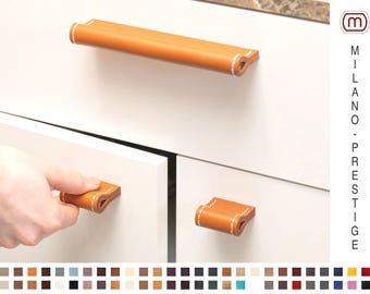 Preciosos tiradores de cuero con costuras decorativas, tiradores de cuero para armarios - innumerables colores y tamaños a elegir