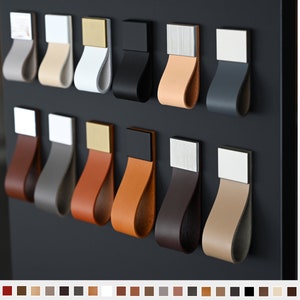 Boucles en cuir uniques fabriquées à la main en Allemagne, poignées en cuir, poignées de tiroir, poignées de meuble, poignées de cuisine
