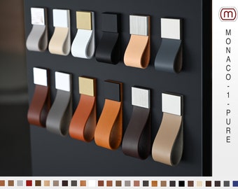 Unique leather loops handcrafted in Germany, leather handles, drawer pulls, cabinet pulls, cabinet and kitchen handles - MONACO-1-PURE -