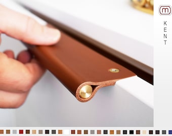 Unique edge pulls, recessed handles, leather cabinet pulls,  leather handles, drawer pulls, cabinet pulls, cabinet handles, - KENT -