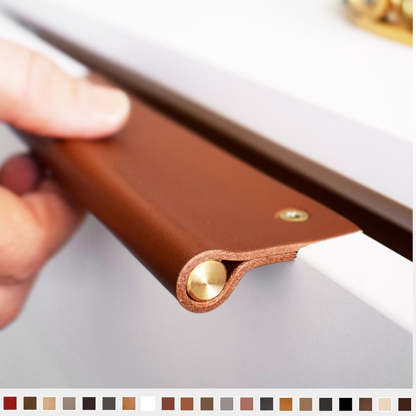 Unique edge pulls, recessed handles, leather cabinet pulls,  leather handles, drawer pulls, cabinet pulls, cabinet handles, - KENT -