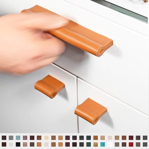 Leather Drawer Pulls, Leather Drawer Handles, Leather Hardware Pulls, Unique Cabinet Hardware, leather kitchen hardware, Series MILANO-PURE